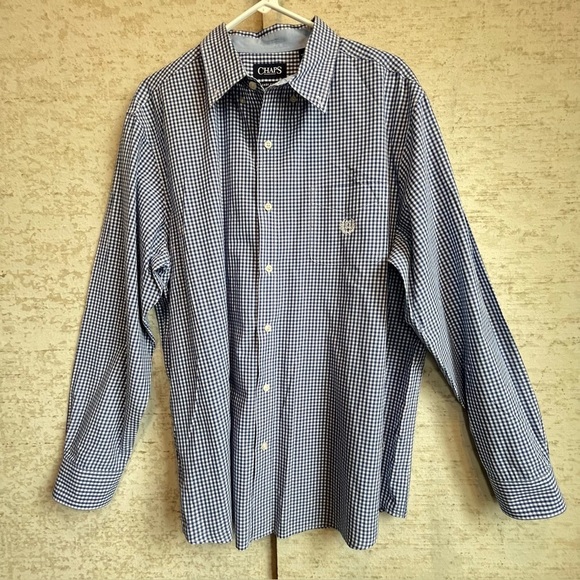 Chaps Ralph Lauren Blue Gingham Crest Button Up Shirt Sz XL Dress or Casual - Picture 1 of 15